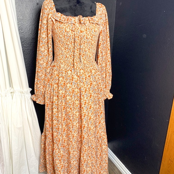 Vintage Dresses & Skirts - Vintage boho peasant romantic garden core whimsigoth floral fall colored dress S
